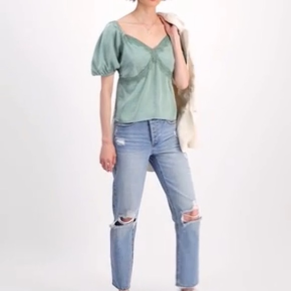 Satin and Lace Boho Short Sleeve Top from And Now This, NWT - Picture 3 of 5